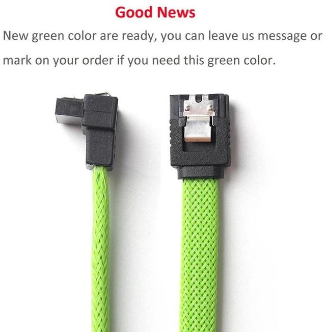 Alt view image 2 of 5 - 5 PCS SATA 3.0 III SATA3 7pin Data Cable 6Gb/s Right Angle Cables HDD Hard Disk Drive Cord line Green Red Nylon Sleeved 50CM