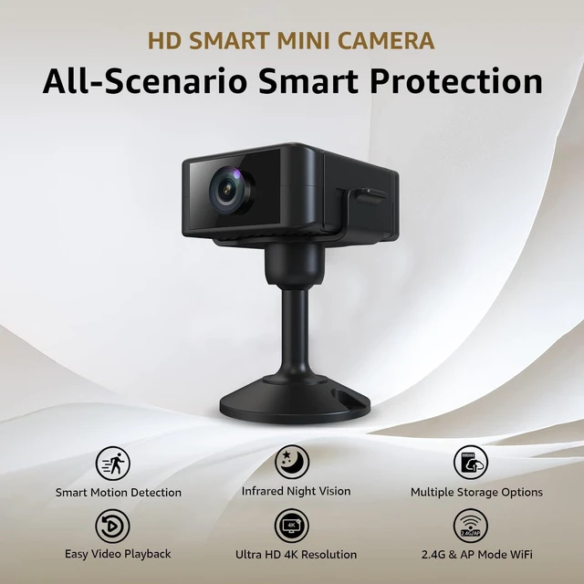 Alt view image 2 of 7 - Hidden Camera 4K Spy Camera with Night Vision, 4H Battery Life, Motion Detection Alerts, SD/Cloud Storage, Phone App Control & Real-Time Alerts, Indoor Security Camera for Home/Office/Baby Monitoring