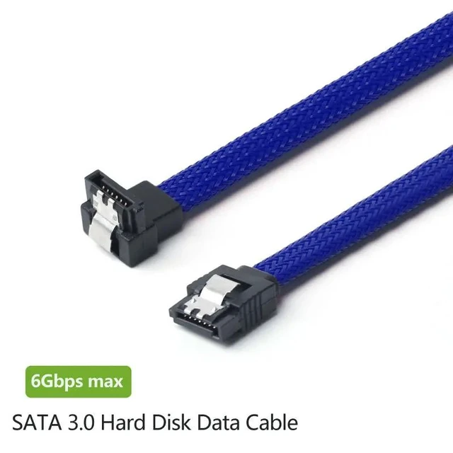 Alt view image 5 of 5 - 5 PCS SATA 3.0 III SATA3 7pin Data Cable 6Gb/s Right Angle Cables HDD Hard Disk Drive Cord line Green Red Nylon Sleeved 50CM
