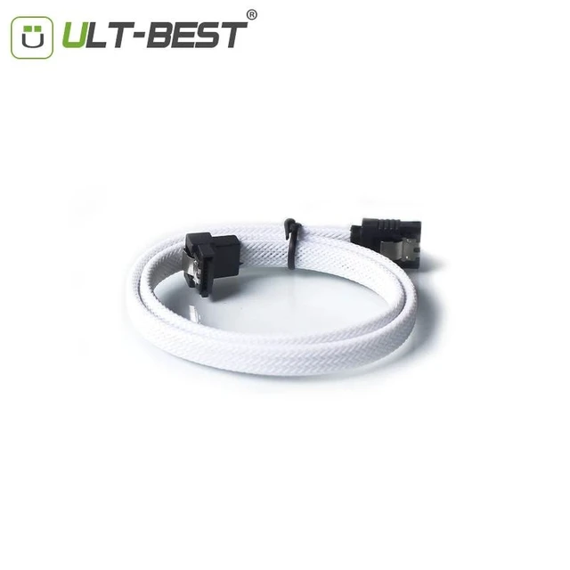 Alt view image 4 of 5 - 5 PCS SATA 3.0 III SATA3 7pin Data Cable 6Gb/s Right Angle Cables HDD Hard Disk Drive Cord line Green Red Nylon Sleeved 50CM