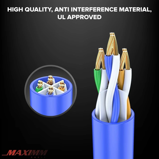 Alt view image 2 of 5 - Maximm Cat 6 Ethernet Cable 100 Ft, 100% Pure Copper, Cat6 Cable LAN Cable, Internet Cable, Patch Cable and Network Cable - UTP (Blue) 100 Feet