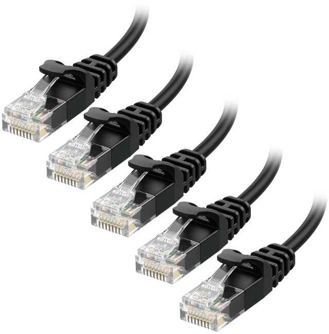Main image of 10Gbps 5-Pack Snagless Cat 6 Ethernet Cable - 10ft, Slim Profile Cat 6 Cable, Cat6 Cord, Thin Ethernet Cord, Black