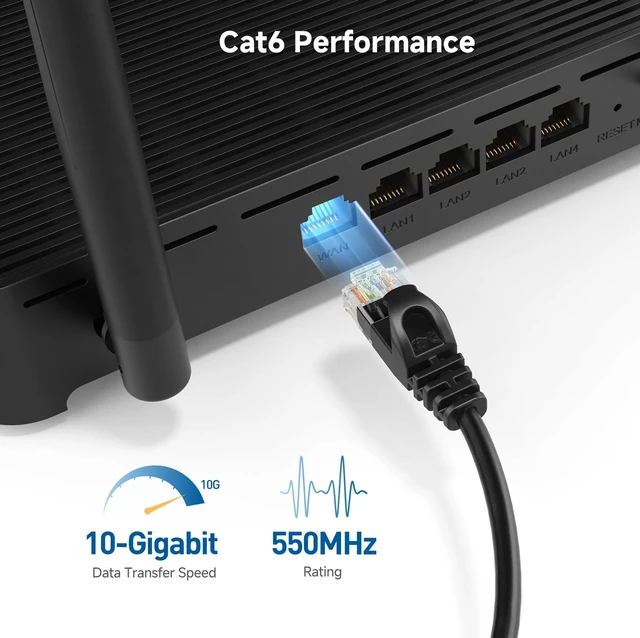 Alt view image 3 of 7 - 10Gbps 5-Pack Snagless Cat 6 Ethernet Cable - 10ft, Slim Profile Cat 6 Cable, Cat6 Cord, Thin Ethernet Cord, Black