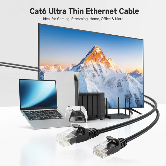 Alt view image 2 of 7 - 10Gbps 5-Pack Snagless Cat 6 Ethernet Cable - 10ft, Slim Profile Cat 6 Cable, Cat6 Cord, Thin Ethernet Cord, Black