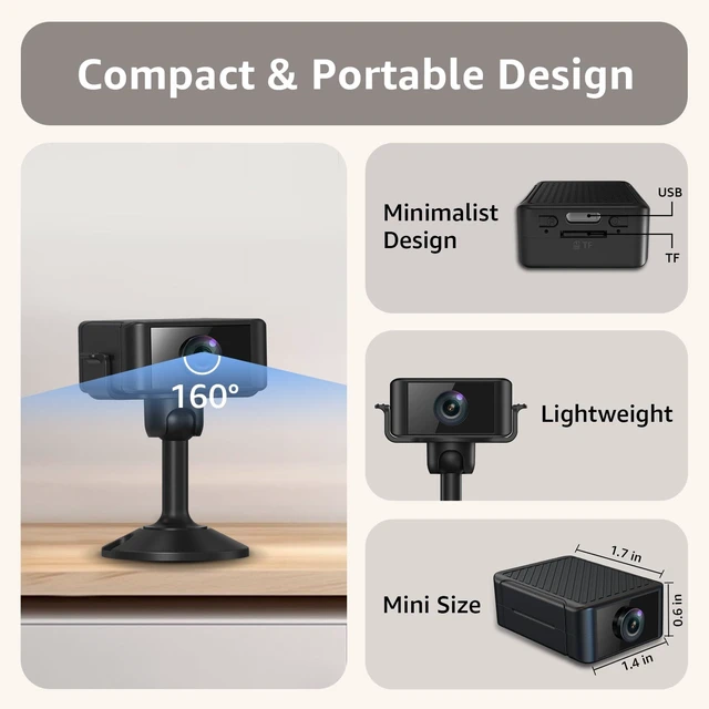 Alt view image 3 of 7 - Hidden Camera 4K Spy Camera with Night Vision, 4H Battery Life, Motion Detection Alerts, SD/Cloud Storage, Phone App Control & Real-Time Alerts, Indoor Security Camera for Home/Office/Baby Monitoring
