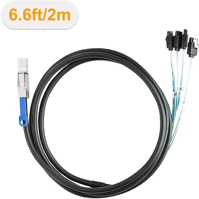 Alt view image 5 of 5 - CableCreation SFF-8644 to 4 Sata 7 Pin Cable, External Mini SAS HD SFF-8644 to 4 Port SATA Cable, Hard Disk Data Server Raid Cable 2 M / 6.6 FT