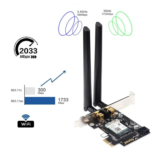 Alt view image 3 of 5 - WiFi Card Wireless Bluetooth Adapter Dual Band AC2030 PCIe Wireless 9260ac 1730Mbps MU-MIMO WiFi PCI-E 1X Card BT 5.0