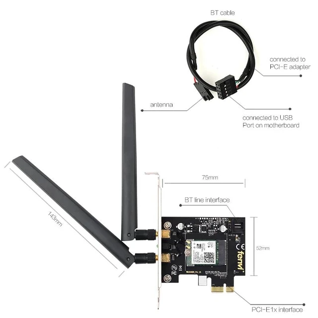Alt view image 4 of 5 - WiFi Card Wireless Bluetooth Adapter Dual Band AC2030 PCIe Wireless 9260ac 1730Mbps MU-MIMO WiFi PCI-E 1X Card BT 5.0