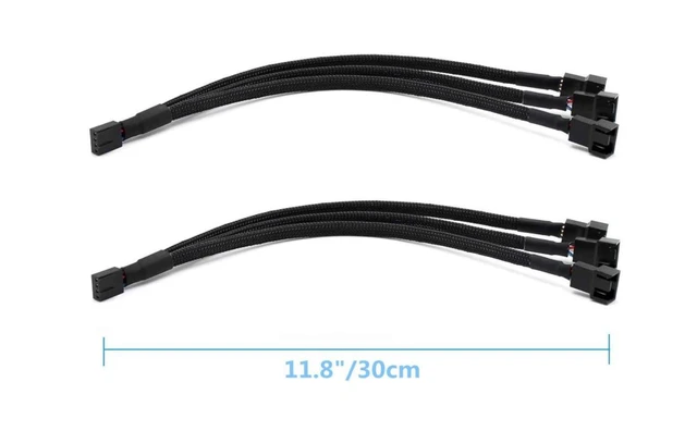 Alt view image 2 of 4 - PWM Fan Splitter Adapter Cable Sleeved Braided Y Splitter Computer PC 4 Pin Fan Extension Power Cable 1 to 3 Converter for Computer ATX Case 4-Pin/3-Pin Cooling Fan Cable (11.8" -2 Pack)