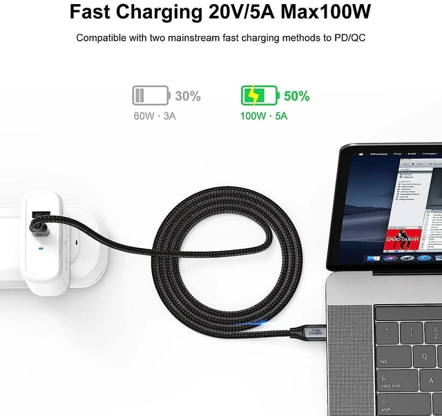Alt view image 3 of 7 - USB C Cable 10 FT 100W 20V/5A CableCreation Durable USB C to C Cable 10FT Braided Fast Charging Cable 480Mbps Data Cable for MacBook Pro iPad Air XPS S21 S20 and Other USB C Devices 3m Gray