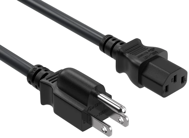 Main image of 1FT 18AWG AC Power Cord, IEC320 C13 to NEMA 5-15P Replacement Cable, 125V 10A/15A Heavy Duty 3-Prong Power Cable for PC, Monitor, Printer, TV Black