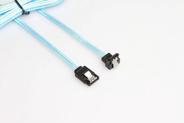 Alt view image 3 of 7 - Sata Cable Thin Sata Cables 2ft/60CM Ultra Thin Lateral 90 Degree SATA III 6.0 Gbps Cable with Locking Latch and 90-Degree Plug (6X 2ft Thin sata Cables Blue) (6Pcs Thin Sata Cable)