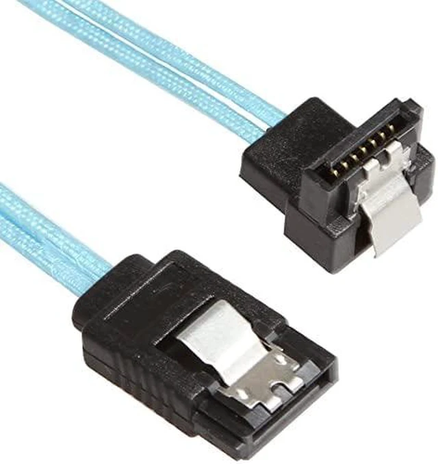 Alt view image 6 of 7 - Sata Cable Thin Sata Cables 2ft/60CM Ultra Thin Lateral 90 Degree SATA III 6.0 Gbps Cable with Locking Latch and 90-Degree Plug (6X 2ft Thin sata Cables Blue) (6Pcs Thin Sata Cable)