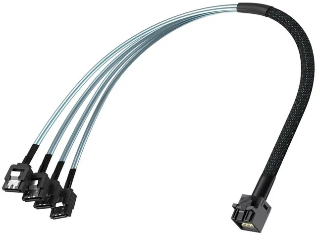Alt view image 2 of 3 - Internal Mini SAS HD SFF-8643 to 4xSATA Cable, with Sideband, Compatible with 12Gbps SAS Drives and 6Gbps SAS/SATA Drives, 0.5-m(1.64ft)