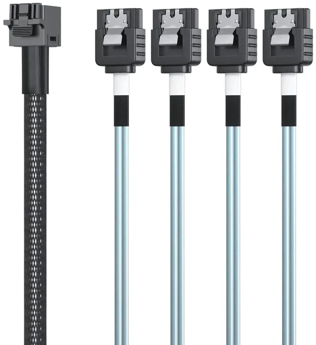 Alt view image 3 of 3 - Internal Mini SAS HD SFF-8643 to 4xSATA Cable, with Sideband, Compatible with 12Gbps SAS Drives and 6Gbps SAS/SATA Drives, 0.5-m(1.64ft)