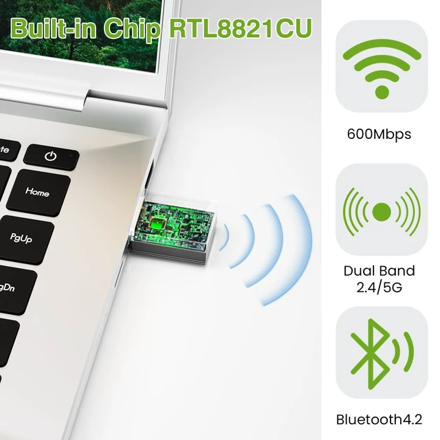 Alt view image 6 of 7 - USB WiFi Bluetooth Adapter, 600Mbps Dual Band 2.4/5Ghz Wireless Network External Receiver, Mini WiFi Dongle for PC/Laptop/Desktop