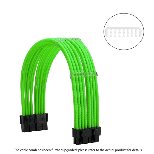 Alt view image 2 of 5 - Formulamod Sleeve Extension Power Supply Cable Kit 18AWG ATX 24P+ EPS 8-P+PCI-E8-P with Combs for PSU to Motherboard/GPU (Green)