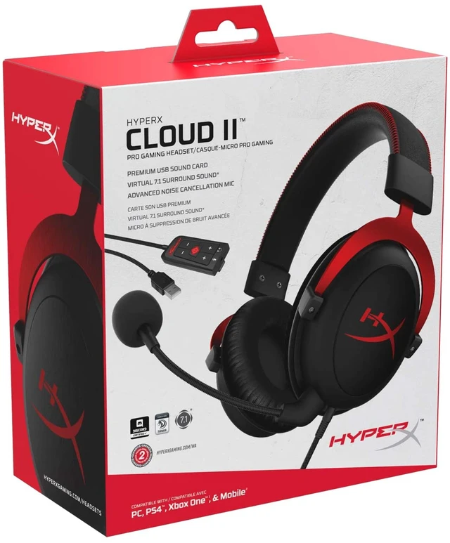 Alt view image 3 of 7 - HyperX Cloud II - Gaming Headset, 7.1 Surround Sound, Memory Foam Ear Pads, Durable Aluminum Frame, Detachable Microphone, Works with PC, PS4, Xbox One - Red&Black