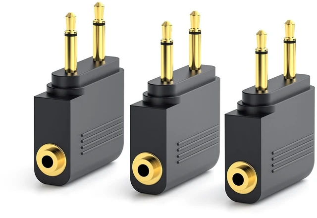 Main image of Airplane Headphone Jack Adapter, Dual 3.5mm Male to 3.5mm Female Jack AUX Adapter for Bluetooth Wireless Transmitter Receiver, Flight/Travel/TV/Gym, Gold Plated (3, Black)