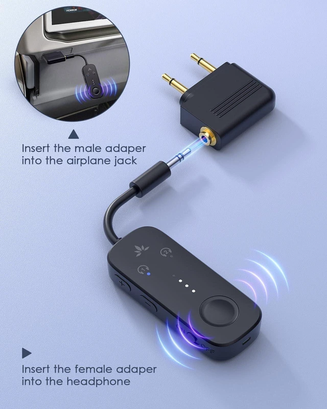 Alt view image 3 of 6 - Airplane Headphone Jack Adapter, Dual 3.5mm Male to 3.5mm Female Jack AUX Adapter for Bluetooth Wireless Transmitter Receiver, Flight/Travel/TV/Gym, Gold Plated (3, Black)