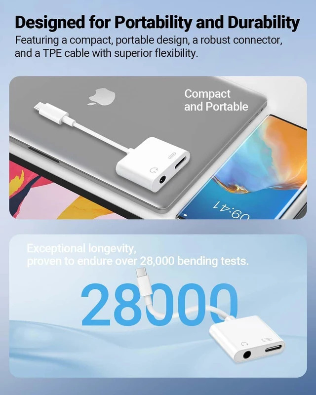 Alt view image 6 of 7 - USB C to 3.5mm Headphone Jack and Charger Adapter, 2-in-1 Audio & Fast Charging Splitter for Apple iPhone 17/16/15/Pro/Pro Max, iPad, Samsung, Pixel, and More 2Pack