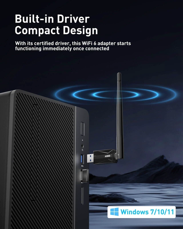 Alt view image 6 of 7 - USB WiFi Adapter for Desktop PC - AX900 Wi-Fi 6 Dual Band 5G 2.4G Wireless Adapter with 7DBi Antenna for Win11/10 WiFi Dongle for Desktop PC Laptop Gaming Wireless USB Internet Network Card (Black)