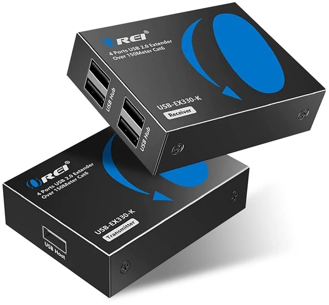 Main image of USB Over Ethernet Extender Upto 330 Feet - Extends USB 2.0 Signals Over LAN Ethernet with 2 Ports - Power Over Cable, Long Distance Extension & Support for all Operating Systems (USB-EX330-K)