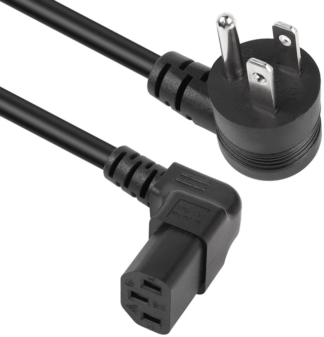 Main image of 90 Degrees 3 Prong AC to IEC320 C13 Power Cord,10A 125V Down Angle NEMA 5-15P to C13 Universal Power Cable for Notebook Computers, TV, Monitors-4.9Ft (Blcak-Up C13)