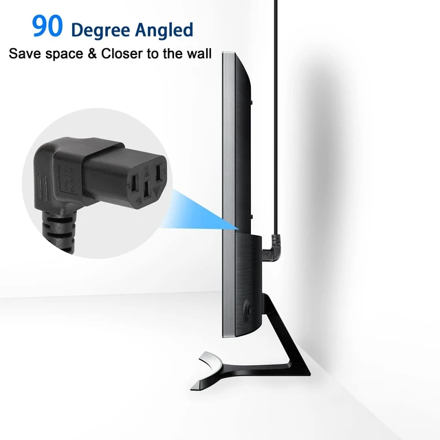 Alt view image 4 of 7 - 90 Degrees 3 Prong AC to IEC320 C13 Power Cord,10A 125V Down Angle NEMA 5-15P to C13 Universal Power Cable for Notebook Computers, TV, Monitors-4.9Ft (Blcak-Up C13)