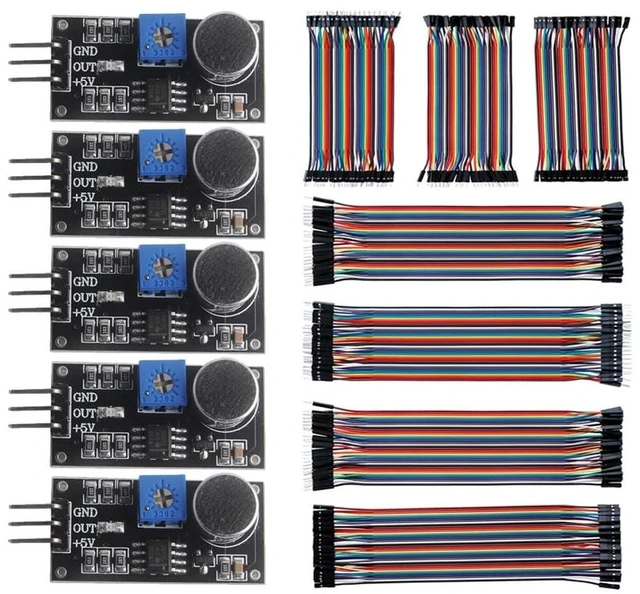 Main image of 5PCS Microphone Sensor High Sensitivity Sound Detection Module LM393 with 240pcs Breadboard Jumper Wires 20cm 10cm