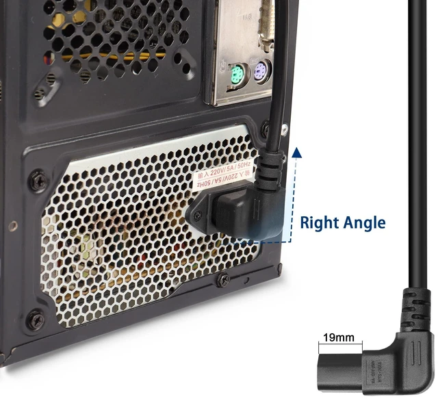 Alt view image 5 of 7 - 90 Degrees 3 Prong AC to IEC320 C13 Power Cord,10A 125V Down Angle NEMA 5-15P to C13 Universal Power Cable for Notebook Computers, TV, Monitors-4.9Ft (Blcak-Up C13)