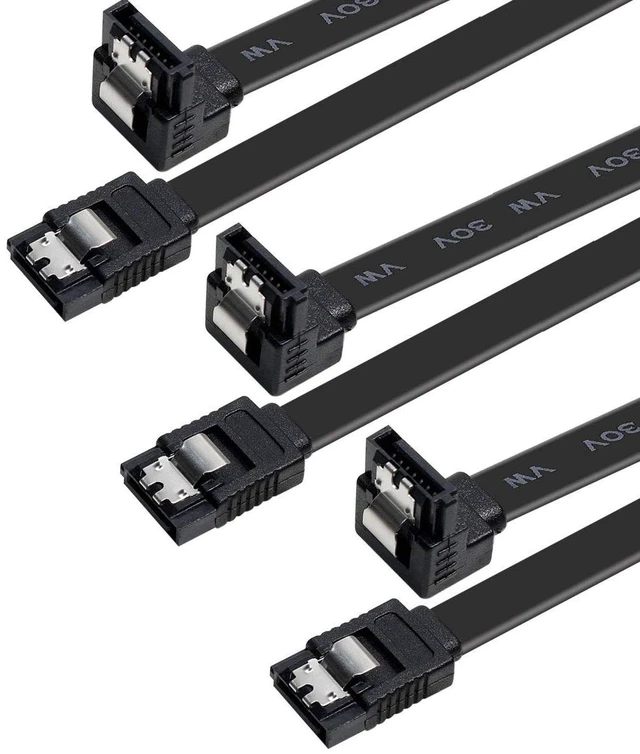 Main image of SATA Cable III, 3 Pack SATA Cable III 6Gbps 90 Degree Right Angle with Locking Latch 18 Inch for SATA HDD, SSD, CD Driver, CD Writer - Black