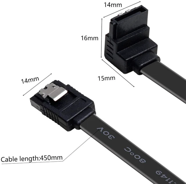 Alt view image 4 of 6 - SATA Cable III, 3 Pack SATA Cable III 6Gbps 90 Degree Right Angle with Locking Latch 18 Inch for SATA HDD, SSD, CD Driver, CD Writer - Black