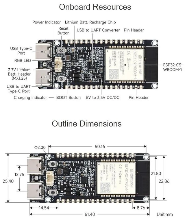 Alt view image 7 of 7 - ESP32-C5 Development Board 240MHz/5GHz Dual-Band Wi-Fi 6 Devkit with pre-soldered HeaderBased on ESP32-C5-WROOM-1 Series Module,Supports Dual-Band Wi-Fi 6 /BLE 5 / Thread/Zigbee