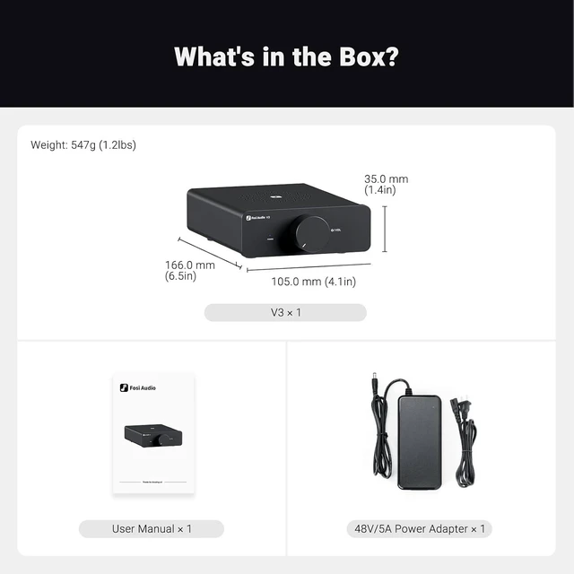 Alt view image 7 of 7 - Fosi Audio V3 Stereo Amplifier Home Audio 300 Watts x2 Power TPA3255 Class D Mini Speaker Amp 2 Channel Audio Component for Passive Bookshelf Tower Speakers Desktop Home Theater with 48V Power Supply