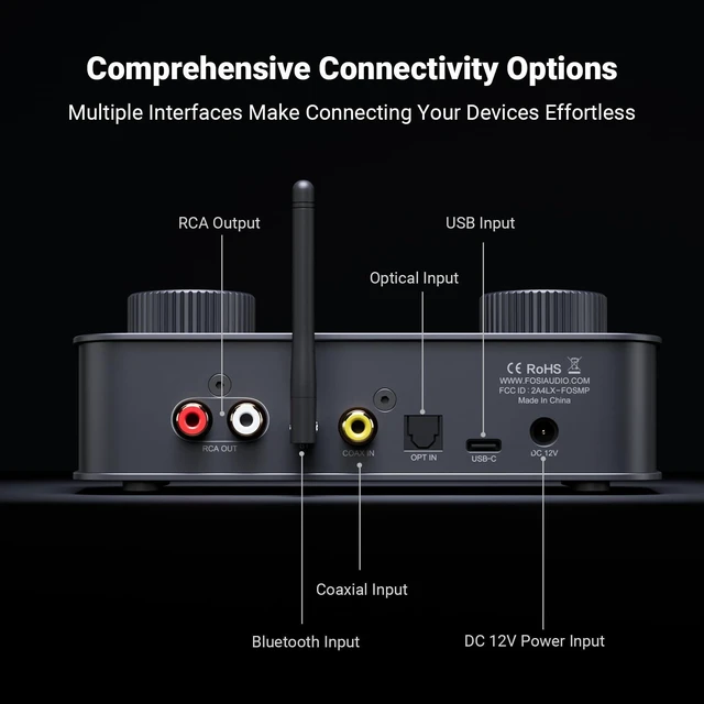 Alt view image 4 of 5 - Fosi Audio K7 DAC Headphone Amp, Desktop USB C Digital to Analog Audio Converter for Workspace and Gaming PC PS5, Optical/Coaxial/Bluetooth aptX HD LL/Microphone Input, 3.5mm/4.4mm Balanced/RCA Output