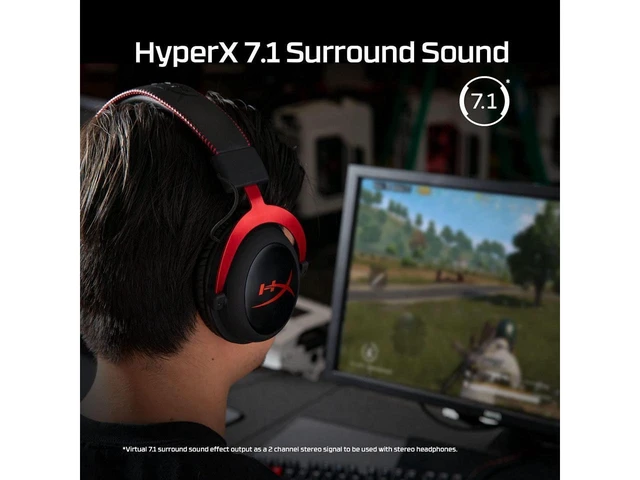 Alt view image 7 of 7 - HyperX Cloud II - Gaming Headset, 7.1 Surround Sound, Memory Foam Ear Pads, Durable Aluminum Frame, Detachable Microphone, Works with PC, PS4, Xbox One - Red&Black