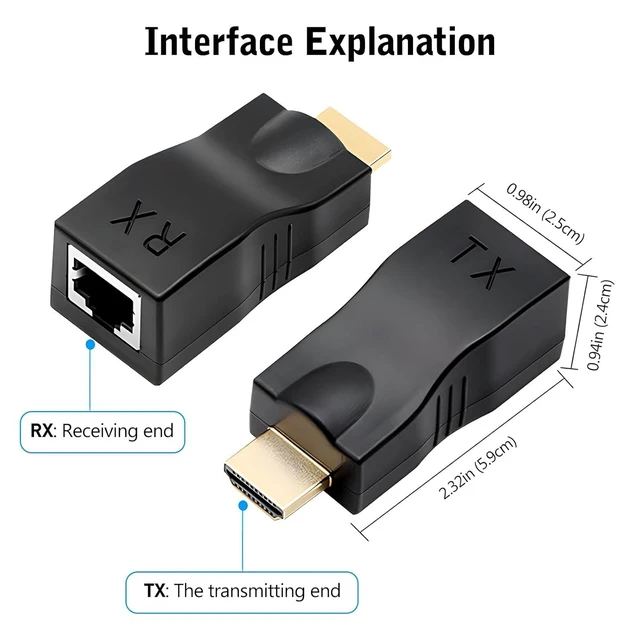 Alt view image 4 of 7 - HDMI Extender Over Cat 5e/6 2-Port HDMI to RJ45 Ethernet Network Converter Supports 1080P up to 30m/98ft Ideal for HDTV Set Top Box DVD PS4 STB Projector Digital Monitor
