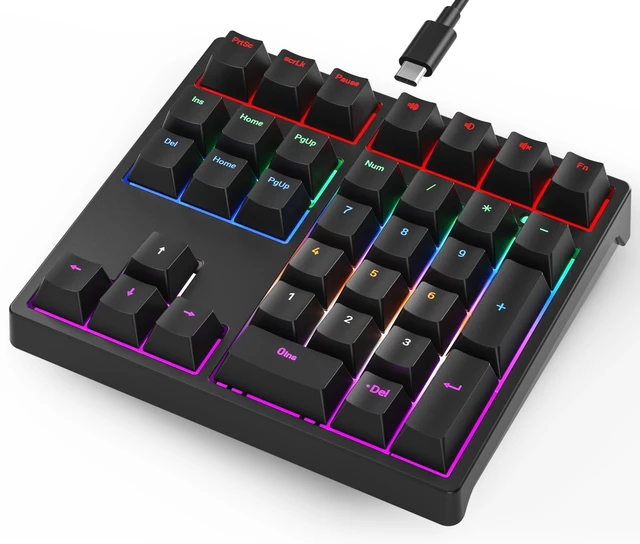 Main image of Number Pad, Mechanical USB Wired Numeric Keypad with RGB LED Backlit,34 Keys Numpad Keyboard with PBT Keycaps Blue Switches for Windows/Mac Laptop,Computer,Desktop,PC,Notebook (Black)
