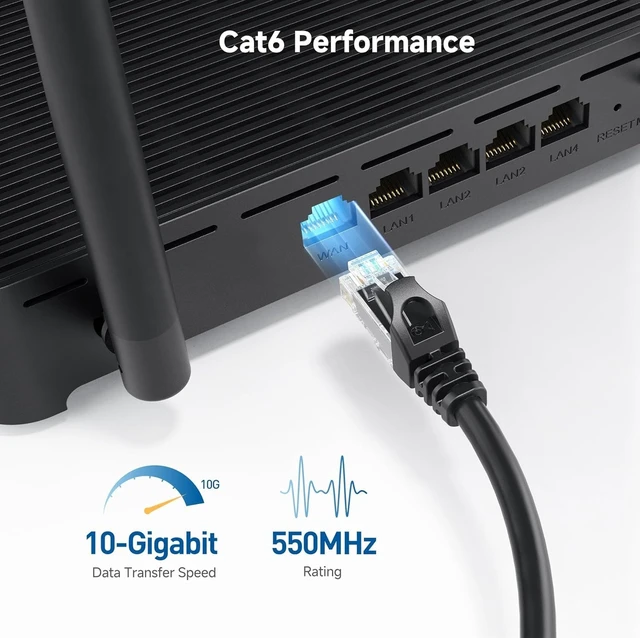 Alt view image 3 of 7 - 10Gbps Snagless Cat 6 Ethernet Cable - 20ft, Cat 6 Cable, Cat6 Cord, Ethernet Cord, Black