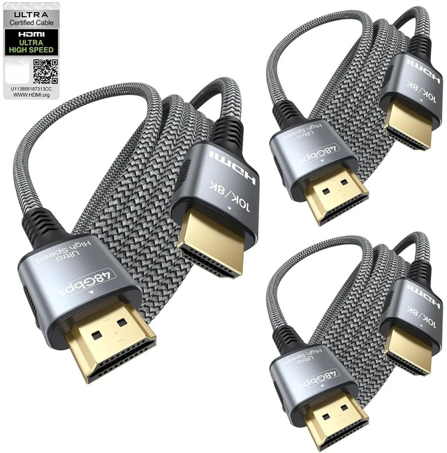 Main image of Certified HDMI Cable 6FT 3-Pack, 8K HDMI 2.1 Cord for Home Theater, Mlutipack Home Cinema Cables 48Gbps with eARC & 8K@60Hz, Shielded HDMI Cable for Soundbar, Roku/Apple TV, PS5, Xbox and Projector