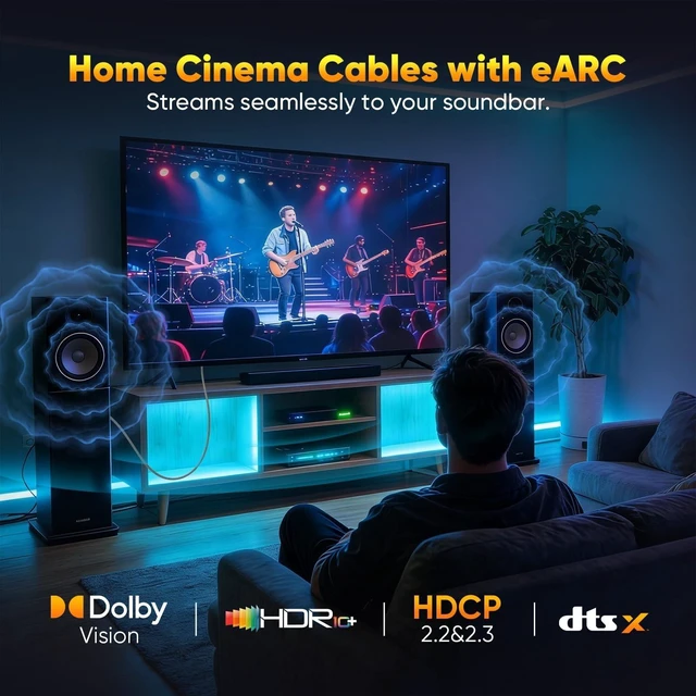 Alt view image 3 of 5 - Certified HDMI Cable 6FT 3-Pack, 8K HDMI 2.1 Cord for Home Theater, Mlutipack Home Cinema Cables 48Gbps with eARC & 8K@60Hz, Shielded HDMI Cable for Soundbar, Roku/Apple TV, PS5, Xbox and Projector