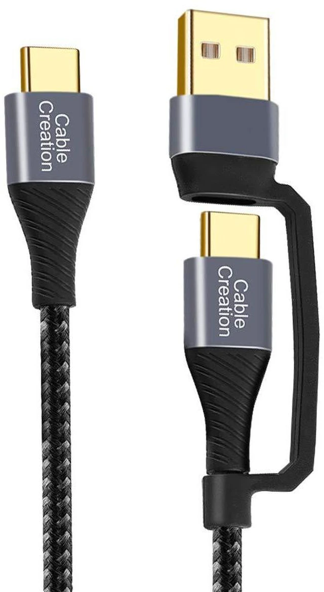 Main image of CableCreation 2 in 1 USB C Cable 2m Braided USB2.0 C to C Cable 60W USB-A/C to C 3A Fast Charging Cable Data 480Mbps for MacBook iPad Mini iPad Pro Z Flip S21 S20 and Other USB C Devices Black 6.6FT