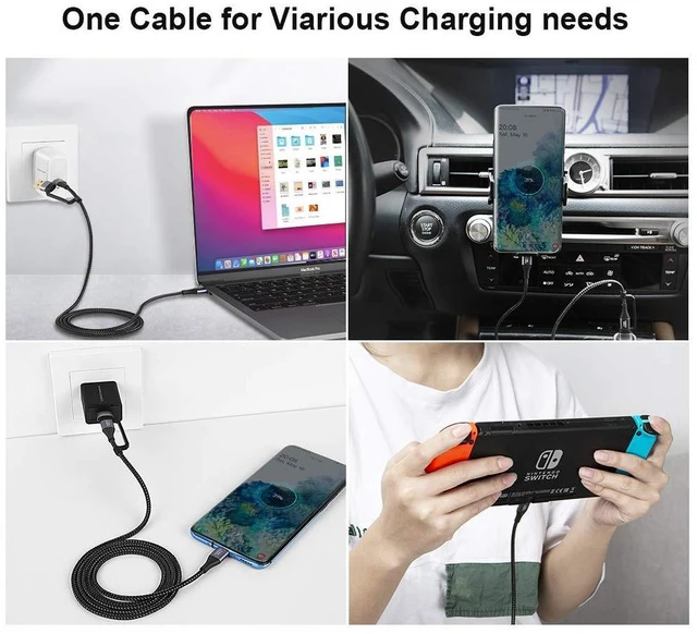 Alt view image 5 of 7 - CableCreation 2 in 1 USB C Cable 2m Braided USB2.0 C to C Cable 60W USB-A/C to C 3A Fast Charging Cable Data 480Mbps for MacBook iPad Mini iPad Pro Z Flip S21 S20 and Other USB C Devices Black 6.6FT