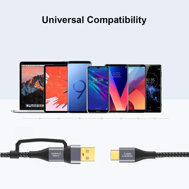 Alt view image 6 of 7 - CableCreation 2 in 1 USB C Cable 2m Braided USB2.0 C to C Cable 60W USB-A/C to C 3A Fast Charging Cable Data 480Mbps for MacBook iPad Mini iPad Pro Z Flip S21 S20 and Other USB C Devices Black 6.6FT