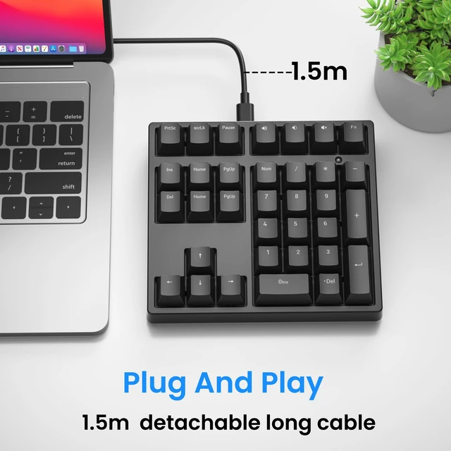 Alt view image 5 of 7 - Number Pad, Mechanical USB Wired Numeric Keypad with RGB LED Backlit,34 Keys Numpad Keyboard with PBT Keycaps Blue Switches for Windows/Mac Laptop,Computer,Desktop,PC,Notebook (Black)