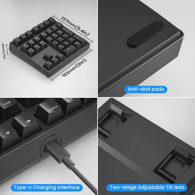 Alt view image 6 of 7 - Number Pad, Mechanical USB Wired Numeric Keypad with RGB LED Backlit,34 Keys Numpad Keyboard with PBT Keycaps Blue Switches for Windows/Mac Laptop,Computer,Desktop,PC,Notebook (Black)