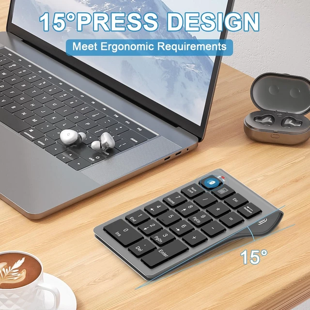 Alt view image 2 of 7 - Bluetooth Number Pad Wireless & Wired 10 Key USB Keypad Two in One, Rechargeable Numpad for Laptops, Desktop, Computers Accessories Compatible with MacBook iPads ChromeBook EliteBook Notebook etc.