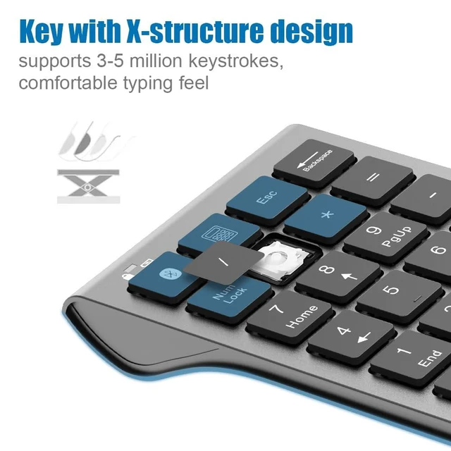 Alt view image 3 of 7 - Bluetooth Number Pad Wireless & Wired 10 Key USB Keypad Two in One, Rechargeable Numpad for Laptops, Desktop, Computers Accessories Compatible with MacBook iPads ChromeBook EliteBook Notebook etc.
