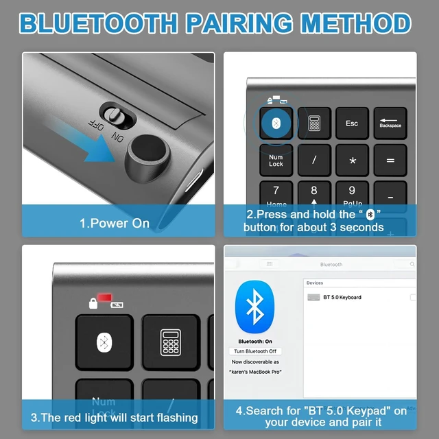 Alt view image 5 of 7 - Bluetooth Number Pad Wireless & Wired 10 Key USB Keypad Two in One, Rechargeable Numpad for Laptops, Desktop, Computers Accessories Compatible with MacBook iPads ChromeBook EliteBook Notebook etc.